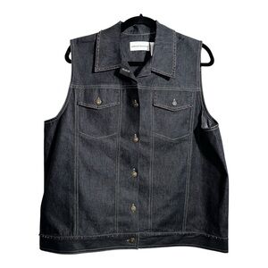 ALFRED DUNNER Black Denim Beaded Embroidered Vest XL Boho Hippie